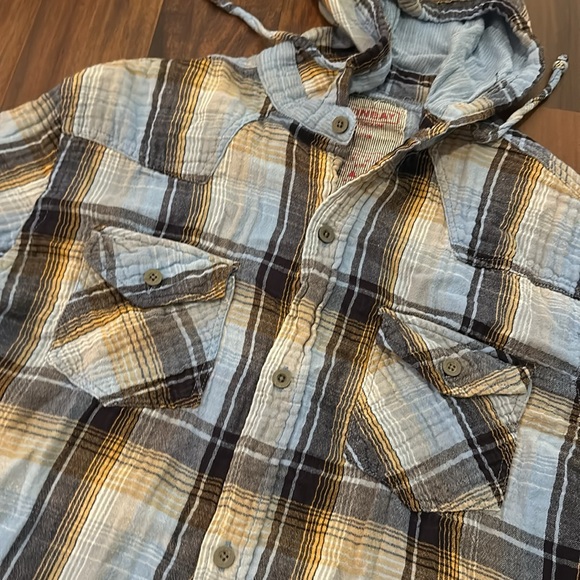 Unionbay Men Plaid Quilted 100% Cotton Long Sleeve Button Down Hooded Shirt sz L - Picture 2 of 11
